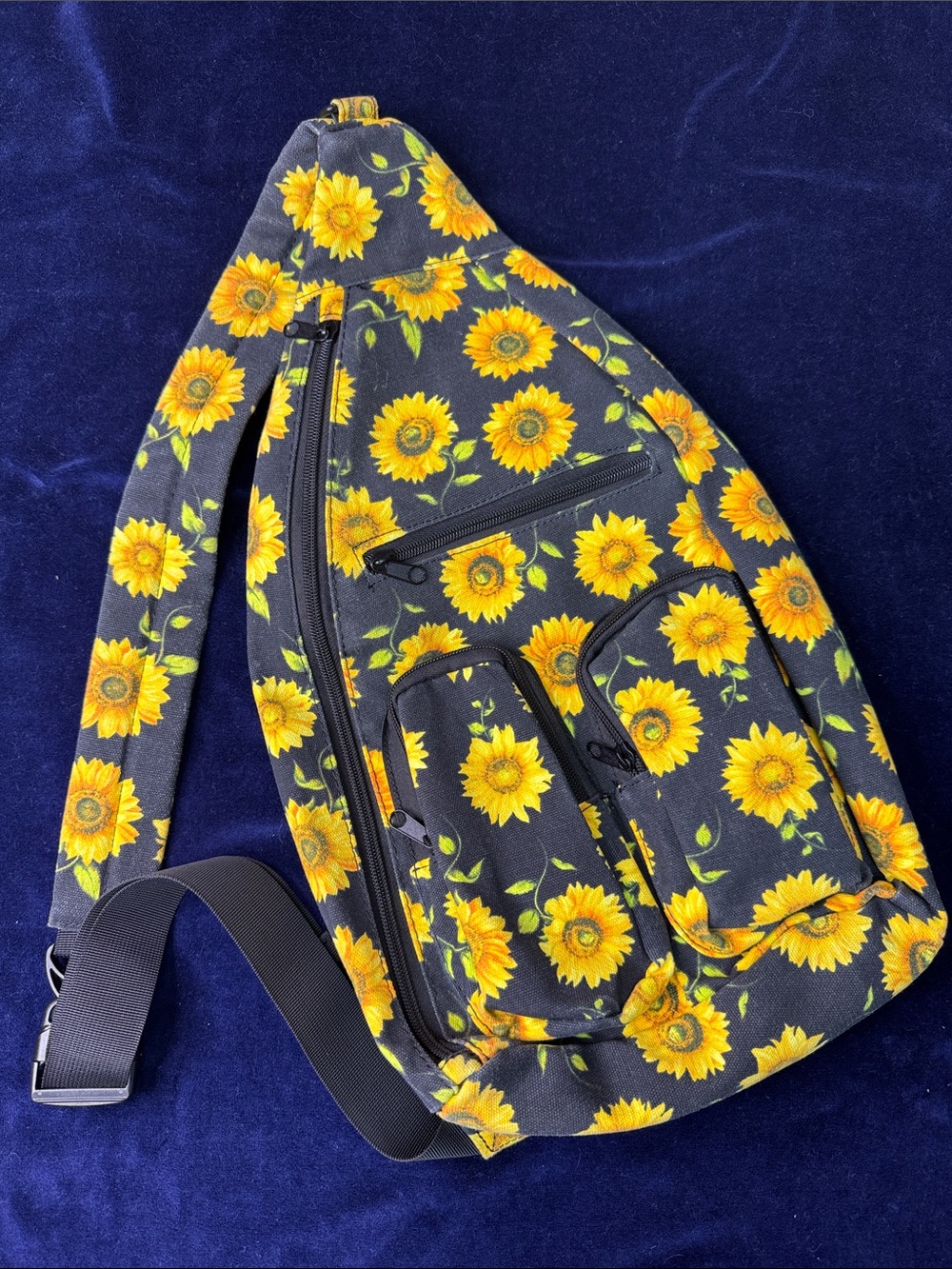 Sunflower Print Sling Bag - Yellow on Black
